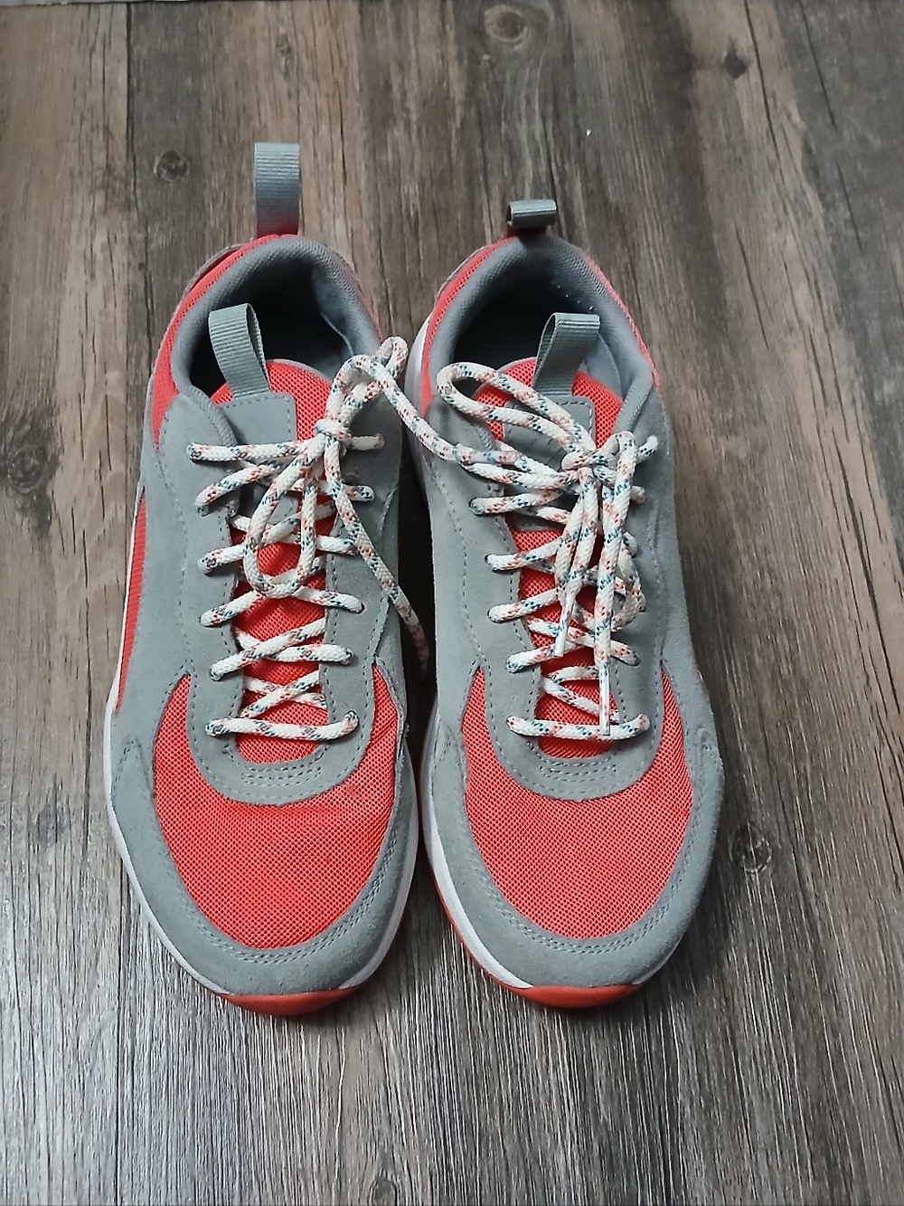 Women's Grey and Coral Athletic Sneakers‎